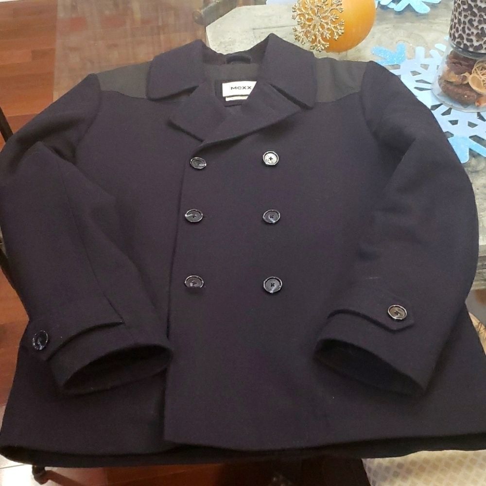 🎈MEXX METROPOLITAN WOOL BLEND Navy Mens PEA COAT Medium 40r